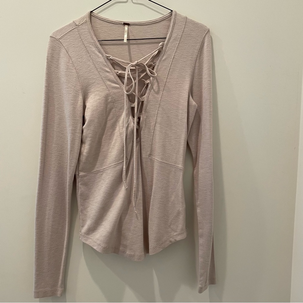 Free People Blush Pink V Neck Lace Up